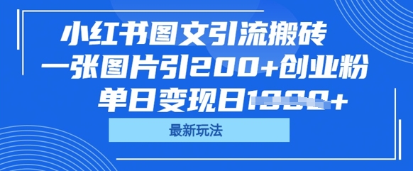 小红书图文引流搬砖，一张图片引200+创业粉，单日变现日数张-小利资料站