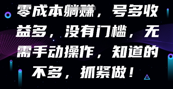 零成本全自动，号多收益多，没有门槛，无需手动-小利资料站