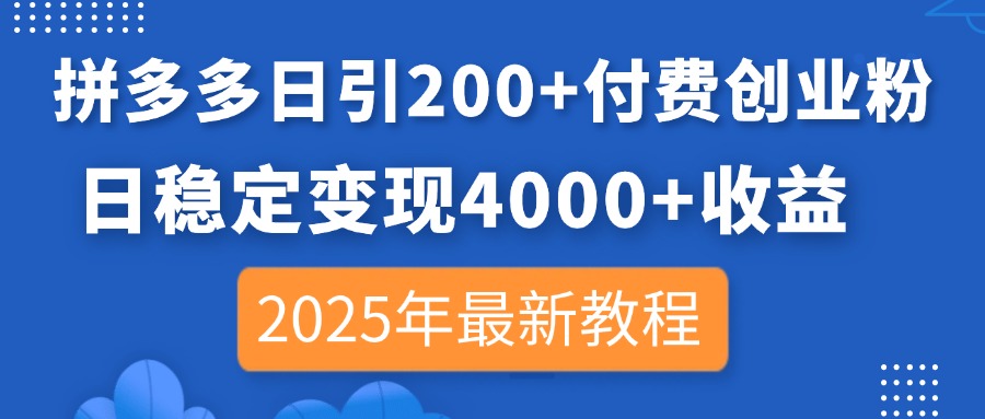 （14217期）拼多多日引200+付费创业粉，日稳定变现4000+收益，2025年最新教程-小利资料站