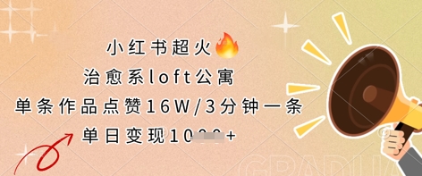 小红书超火的治愈系loft公寓，单条作品点赞16W，3分钟一条，单日变现数张-小利资料站